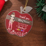 Personalized Cartoon Teacher Apple Shaped Acrylic Ornament with Text Title and Rope Appreciation Christmas Birthday Gift for Teachers