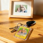 Personalized Ghibli Art Style Photo Poke Acrylic Keychain with Attack Description and Protective Cover Birthday Anniversary Gift for Family Friends