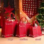 Personalized Christmas Tree Snowman Elf Gingerbread House Initial Large Red Linen Tote Bag with Name Christmas Party Favor Gift for Family Friends