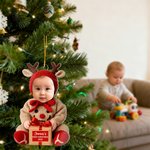 Ornamento acrilico personalizzato con il volto del bambino con nome e anno Decorazione per la casa Regalo di Natale per bambini