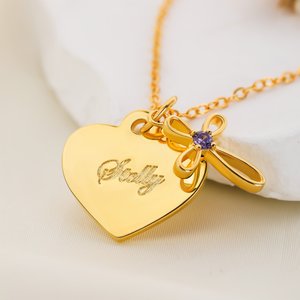 Personalised Cross and Birthstone Pedant Heart-Shape Dainty Necklace with Engraved Text Birthday Anniversary Baptism Gift for Kids Women