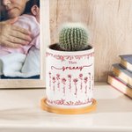 Personalised Toile De Jouy Birth Flower Ceramic Plant Pot with Nicknames and Names Christmas Thanksgiving Day Gift for Mom Grandma