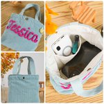 Personalized Multicolor Braided Name Corduroy Lunch Bag with Flower Animal Bow Accessory Daily Travel School Birthday Gift for Toddlers Kids
