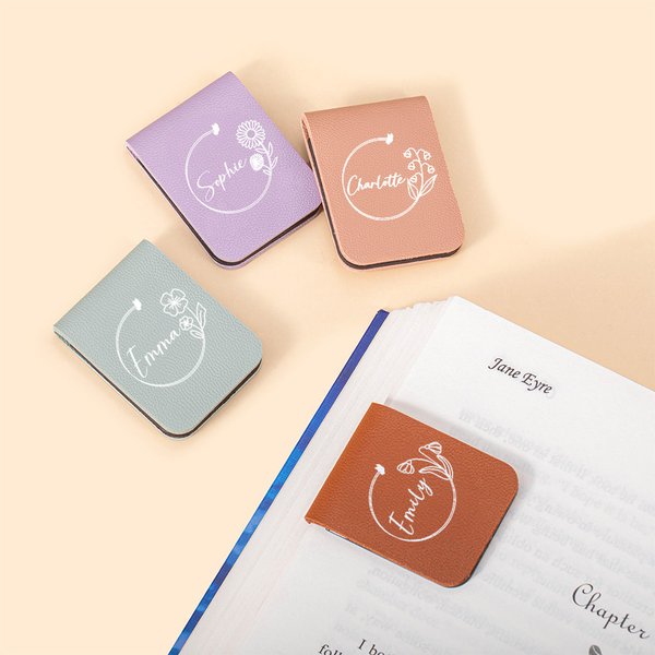 Gepersonaliseerde Geboortebloem Magnetische PU-leer Bladwijzerclip met Naam Verjaardagscadeau voor Boekenliefhebbers en Boekenwurmen