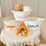 Personalized Rainbow Flower Cotton Woven Storage Basket with Name Holiday Birthday Baby Shower Gift for Baby Kid