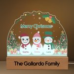 Personalized 2-5 Snowmen Christmas Tree Acrylic Adjustable Night Light with Name and Wooden Base Room Decor Christmas Gift for Kids Family