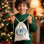 Personalized Heart Line Christmas Drawstring Gift Bag with Name and Photo Birthday Christmas Gift for Boys Girls