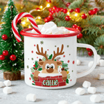 Personalized Cute Christmas Elk 12 oz Enamel Mug with Name Christmas Gift for Family Kids