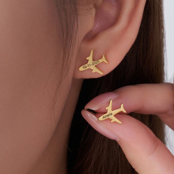 Personalised Minimalist Airplane Shape Earrings with Text Anniversary Birthday  Gift for Flight Attendants Travel Enthusiasts