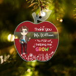 Personalized Cartoon Teacher Apple Shaped Acrylic Ornament with Text Title and Rope Appreciation Christmas Birthday Gift for Teachers