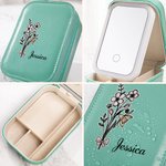 Personalisierte Geburt Blume PU Leder LED Licht Reise Schmuckkästchen mit Namen Geburtstag Geschenk für Brautjungfern Schwestern