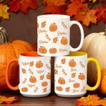 Personalized Pumpkin Maple Leaf Ceramic Coffee Mug with Name Thanksgiving Day Autumn Gift for Family Kids Friends