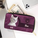 Cartera de cuero PU personalizada con fotos de 1 a 3 gatos o perros múltiples compartimentos y nombres regalo de cumpleaños para amantes de mascotas