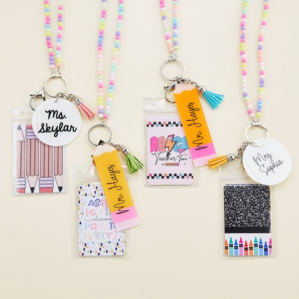 Personalised Pencil Badge Beads Lanyard Set with Name and Tassel Teachers' Day Appreciation Back to School Gift for Teachers Educators