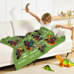 Personalized Multicolor Truck Dinosaur Soft Throw Blanket with Name and Initial Home Decor Birthday Gift for Kids Dinosaur Lovers Boys
