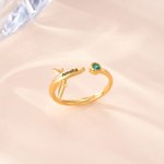Personalised Birthstone Engraving Text  Airplane Open Ring Birthday Anniversary Gift for Travel Lovers Pilot Mom Flight Attendants