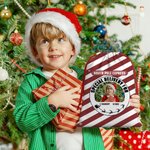 Personalized Reindeer Snowflake Striped Christmas Gift Bag with Photo Christmas Gift for Boys Girls