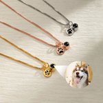 Personalized Photo Projection Necklace with Paw Print Engraved Pet Loss Memorial Jewelry Birthday Gift for Pet Lovers Owners