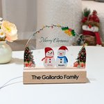 Personalized 2-5 Snowmen Christmas Tree Acrylic Adjustable Night Light with Name and Wooden Base Room Decor Christmas Gift for Kids Family