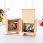 Tirelire en bois transparente avec bonnet de Père Noël Initiale Joyeux Noël Anniversaire Cadeau pour enfants