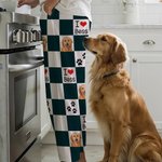 Personalized Cute Paw Checkerboard Print 1-4 Pet Photos Drawstring Long Pajama Pants with Name Birthday Gift for Pet Lovers Owner