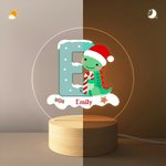 Personalised Santa Hat Dinosaur Initial LED Night Light with Name and Wooden Base Home Decor Christmas Gift for Kids