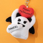 Personalized Love Heart Glow-In-The-Dark Cute Boo Plush Angel Devil Keychain with Name and Text Halloween Gift for Couples Girlfriend
