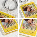 Personalized Ghibli Art Style Photo Poke Acrylic Keychain with Attack Description and Protective Cover Birthday Anniversary Gift for Family Friends