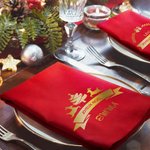 Serviette de Table Rouge en Coton Personnalisée avec Nom Texte et Motif Décoration de Table Cadeau de Noël pour Famille et Amis