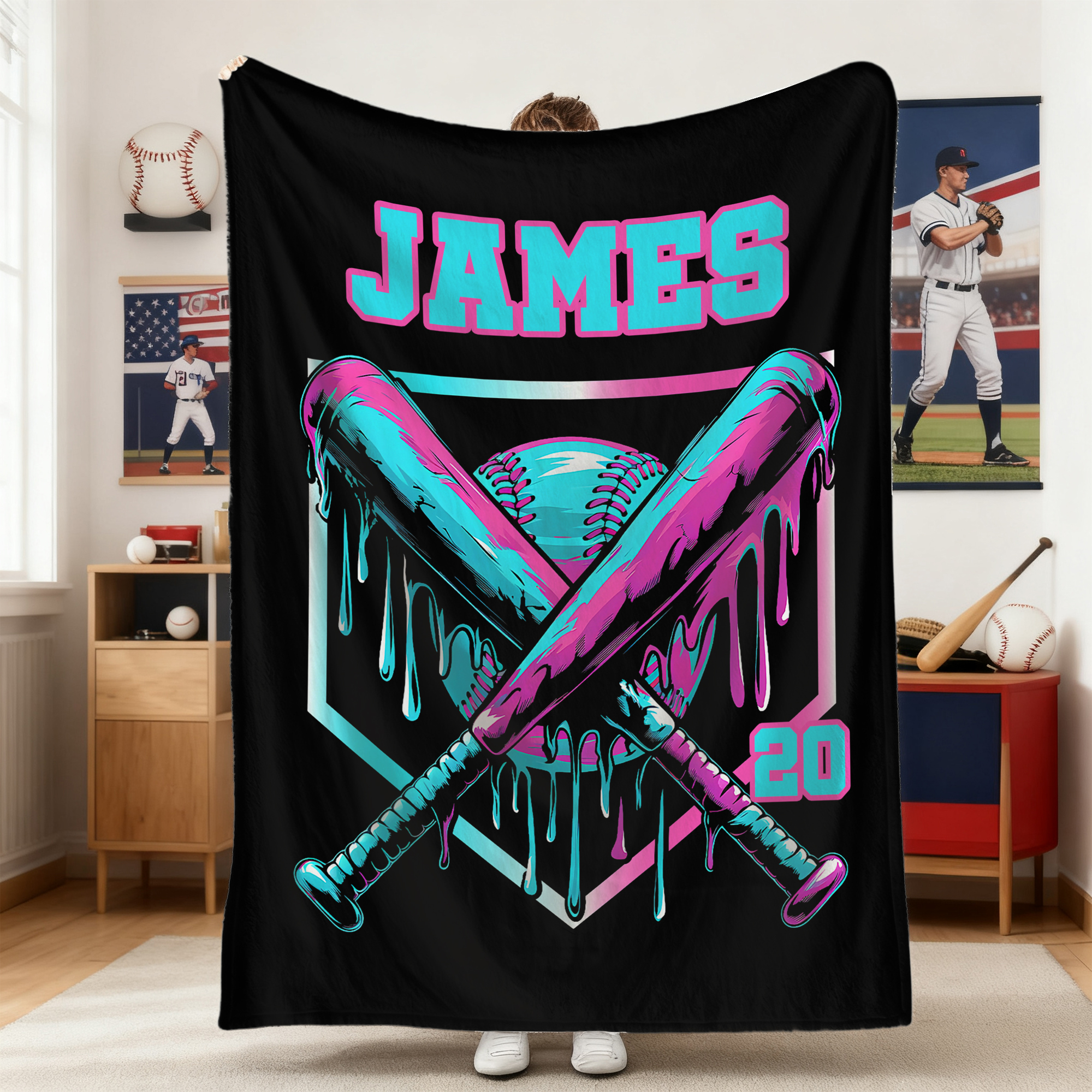 Couverture personnalisée avec nom et numéro Cadeau d'anniversaire et de Noël pour les enfants amateurs de sport