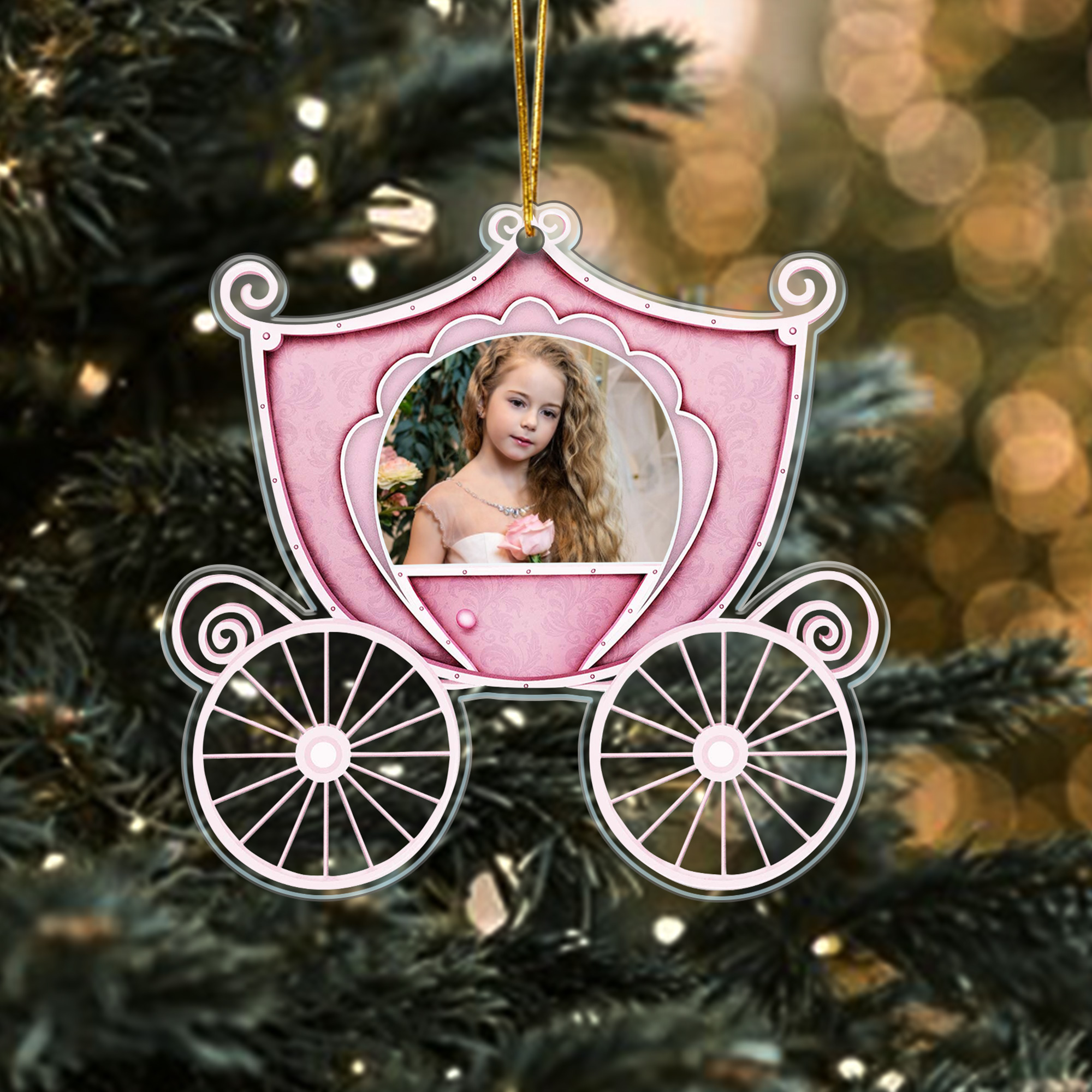Ornement personnalisé en acrylique avec photo de princesse et corde de suspension Décoration de maison Cadeau d'anniversaire de Noël pour les filles