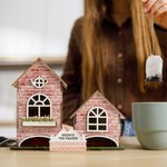 Porte-sachets de thé en bois en forme de maison avec nom Décoration de table Cadeau de pendaison de crémaillère pour les amateurs de thé