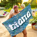 Personalized Hand-Painted Graffiti  Marine Life Pop Art Quick Dry Beach Towel with Name Travel Essential Beach Party Birthday Gift for Famliy Friend