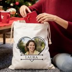 Personalized Heart Line Christmas Drawstring Gift Bag with Name and Photo Birthday Christmas Gift for Boys Girls