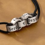 Personalised Minimalist Adjustable 1-5 Interlocking Rings Rope Bracelet with Engraved Names and Patterns Anniversary Birthday Gift for Him Her