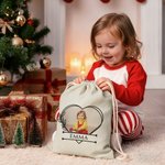 Personalized Heart Line Christmas Drawstring Gift Bag with Name and Photo Birthday Christmas Gift for Boys Girls
