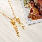 Personalized 1-8 Birth Flower Birthstone Necklace with Name Birthday Anniversary Christmas Gift for Grandma Mom Women