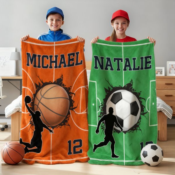 Personalized  Baseball Football Basketball Soft Throw Blanket with Name and Number Home Decor Birthday Gift for Sport Lovers