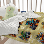 Personalized Multicolor Truck Dinosaur Soft Throw Blanket with Name and Initial Home Decor Birthday Gift for Kids Dinosaur Lovers Boys