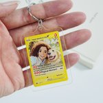 Personalized Ghibli Art Style Photo Poke Acrylic Keychain with Attack Description and Protective Cover Birthday Anniversary Gift for Family Friends