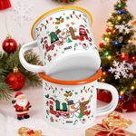 Personalized Santa Claus Snowman Elf Reindeer Design 12 oz Enamel Mug with Name Daily Use Christmas Gift for Boys Girls
