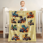 Personalized Multicolor Truck Dinosaur Soft Throw Blanket with Name and Initial Home Decor Birthday Gift for Kids Dinosaur Lovers Boys