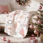 Personalised Pink Ballet Girl Christmas Tree Soft Throw Blanket with Name and Initial Home Decor Christmas Birthday Baby Shower Gift for Little Girl