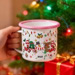 Personalized Santa Claus Snowman Elf Reindeer Design 12 oz Enamel Mug with Name Daily Use Christmas Gift for Boys Girls