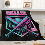 Personalised Ice Cream Dripping Baseball Bat Soft Throw Blanket with Name and Number Home Decor Birthday Christmas Gift for Kids Sports Lovers