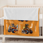 Personalized Multicolor Truck Dinosaur Soft Throw Blanket with Name and Initial Home Decor Birthday Gift for Kids Dinosaur Lovers Boys
