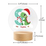 Personalised Santa Hat Dinosaur Initial LED Night Light with Name and Wooden Base Home Decor Christmas Gift for Kids