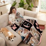 Manta personalizada con huellas multicolor con 6 fotos de mascotas nombre e inicial regalo de cumpleaños o recuerdo para amantes de perros y gatos
