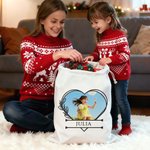 Personalized Heart Line Christmas Drawstring Gift Bag with Name and Photo Birthday Christmas Gift for Boys Girls