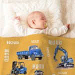 Gepersonaliseerde Zachte Bouwvoertuig Deken met Naam Verjaardag of Kerstcadeau voor Liefhebbers van Techniek en Voertuigen